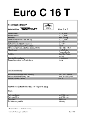 Nacele telescopice montate pe camion TEUPEN Euro C 16 T