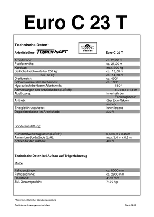 Nacele telescopice montate pe camion TEUPEN Euro C 23 T