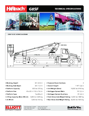 Nacele telescopice montate pe camion Elliott Equipment G85F HiReach