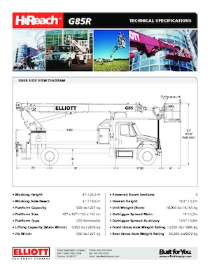 Nacele telescopice montate pe camion Elliott Equipment G85R HiReach