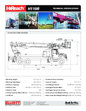 Nacele telescopice montate pe camion Elliott Equipment H110R HiReach