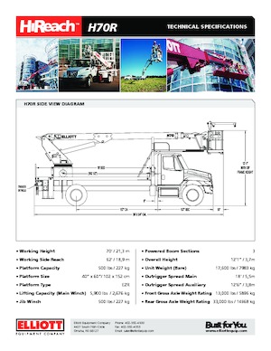 Nacele telescopice montate pe camion Elliott Equipment H70R HiReach