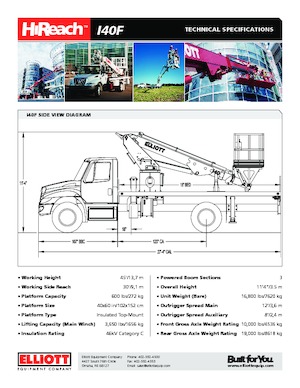 Nacele telescopice montate pe camion Elliott Equipment I40F HIREACH