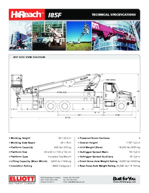 Nacele telescopice montate pe camion Elliott Equipment I85F HiReach