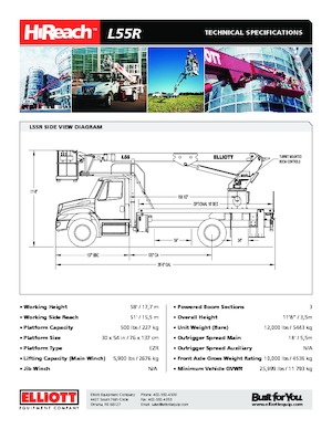 Nacele telescopice montate pe camion Elliott Equipment L55R HiReach 