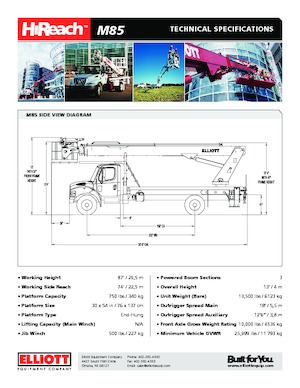 Nacele telescopice montate pe camion Elliott Equipment M85 HiReach 
