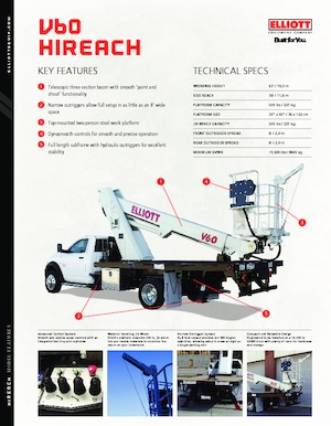 Nacele telescopice montate pe camion Elliott Equipment V60F HiReach 