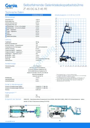 Nacele cu braț articulat pe roți Genie Z-45 DC
