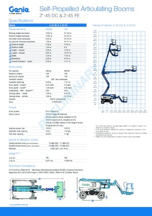 Nacele cu braț articulat pe roți Genie Z-45 DC