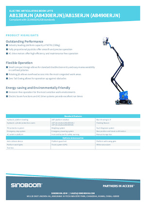 Nacele cu braț articulat pe roți Sinoboom AB15ERJN