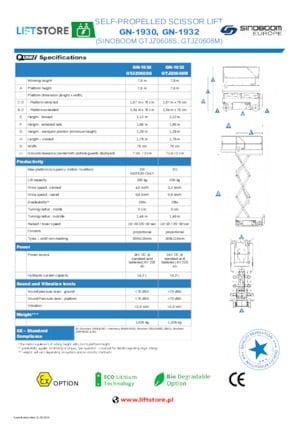 Platforme de ridicare de tip foarfecă pe roți Sinoboom GN 1932