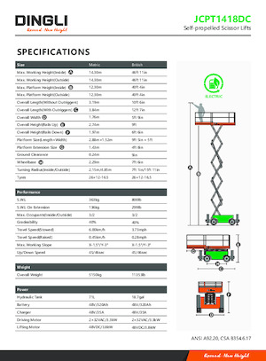 Platforme de ridicare de tip foarfecă pe roți Dingli JCPT1418DC
