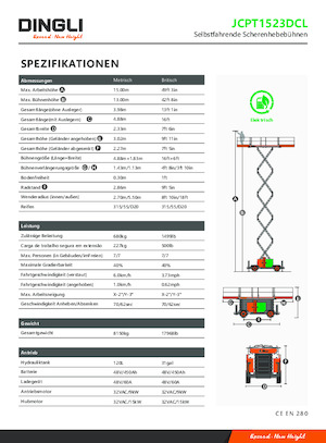 Platforme de ridicare de tip foarfecă pe roți Dingli JCPT1523DCL