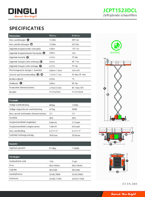 Platforme de ridicare de tip foarfecă pe roți Dingli JCPT1523DCL