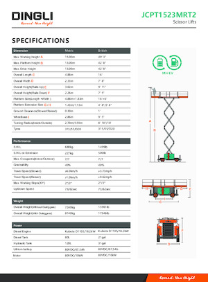 Platforme de ridicare de tip foarfecă pe roți Dingli JCPT1523MRT2