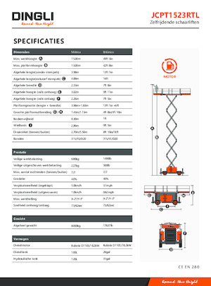 Platforme de ridicare de tip foarfecă pe roți Dingli JCPT1523RTL