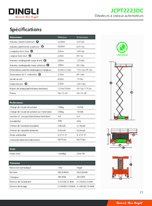 Platforme de ridicare de tip foarfecă pe roți Dingli JCPT2223DC