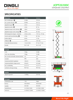 Platforme de ridicare de tip foarfecă pe roți Dingli JCPT2223DC