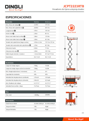 Platforme de ridicare de tip foarfecă pe roți Dingli JCPT2223RTB