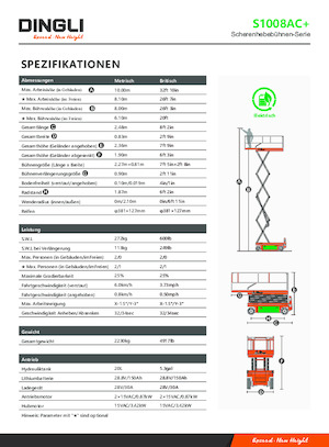 Platforme de ridicare de tip foarfecă pe roți Dingli S1008AC+