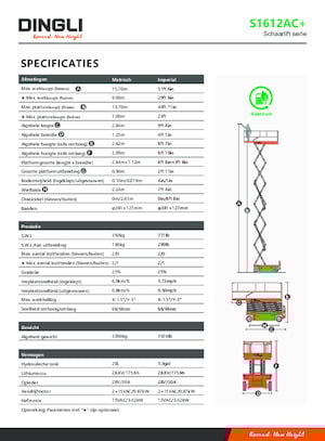 Platforme de ridicare de tip foarfecă pe roți Dingli S1612AC+