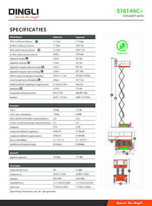 Platforme de ridicare de tip foarfecă pe roți Dingli S1614AC+