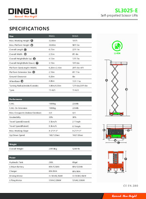 Platforme de ridicare de tip foarfecă pe roți Dingli SL3025-E