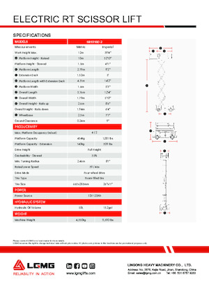 Platforme de ridicare de tip foarfecă pe roți LGMG  SR1018E-2
