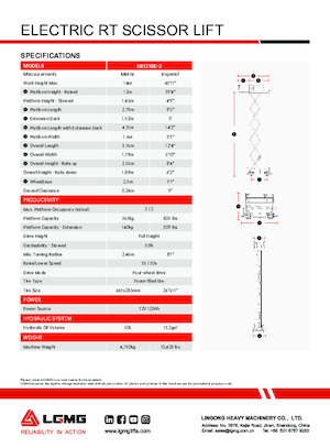 Platforme de ridicare de tip foarfecă pe roți LGMG  SR1218E-2