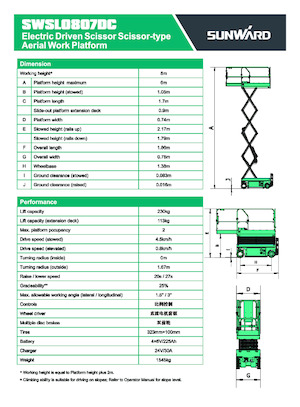 Platforme de ridicare de tip foarfecă pe roți Sunward SWSL 0807 DC