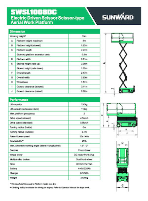 Platforme de ridicare de tip foarfecă pe roți Sunward SWSL 1008 DC
