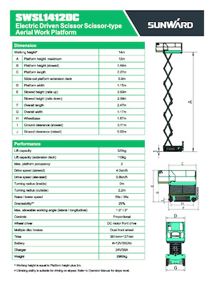 Platforme de ridicare de tip foarfecă pe roți Sunward SWSL 1412 DC